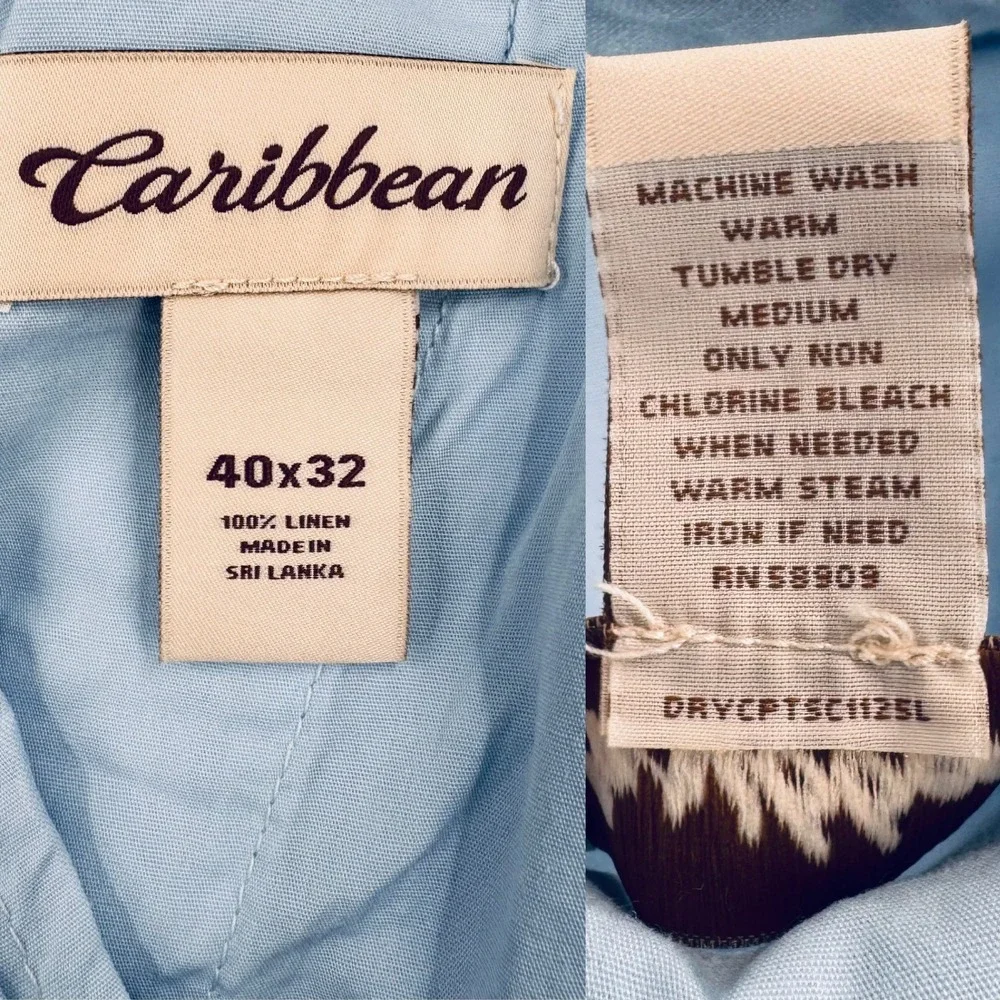 Caribbean Mens Light Blue 100% Linen Drawstring Straight Leg Pants 40x32